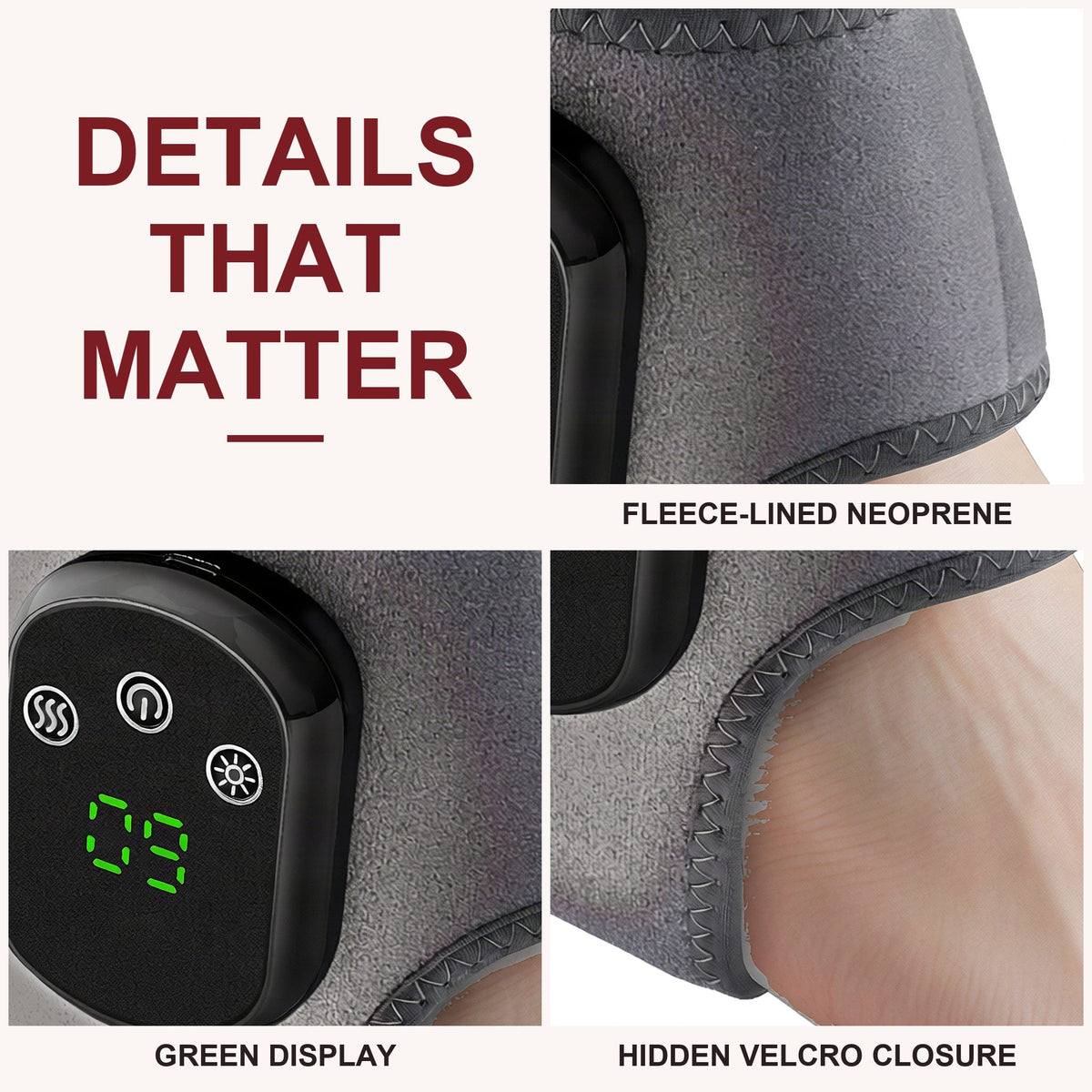SNANDO ankle wrap details - fleece-lined neoprene, green display, hidden velcro closure