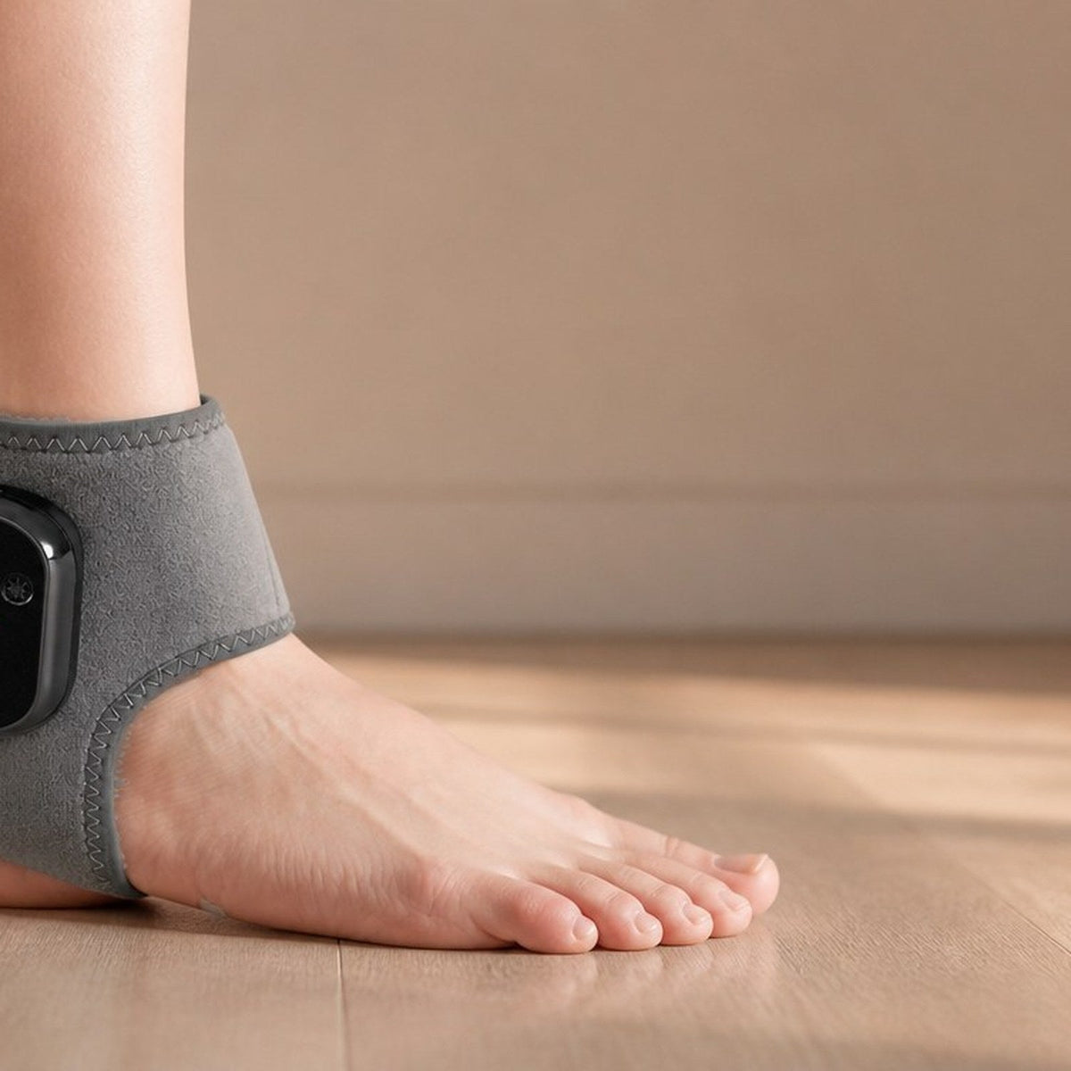The wrap worn at home on a wooden floor