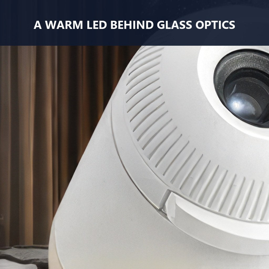 Macro of the Snando projector knurled focus ring and coated glass lens