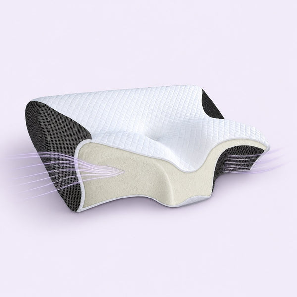 Snando cervical pillow with a lower side and a higher side