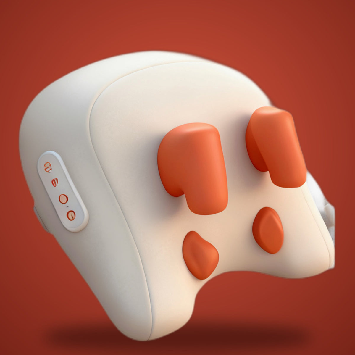 Snando Kneading Neck Pillow cream with four orange nodes on red brand background