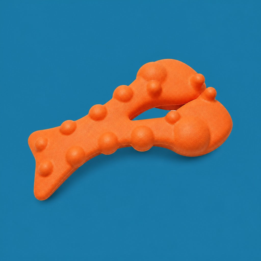Snando Neck Release Board in orange on a brand blue background