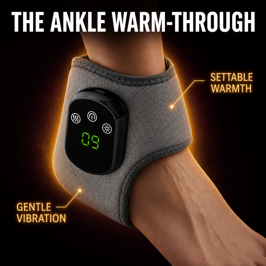 The Ankle Warm-Through - settable warmth and gentle vibration wrapped around the ankle