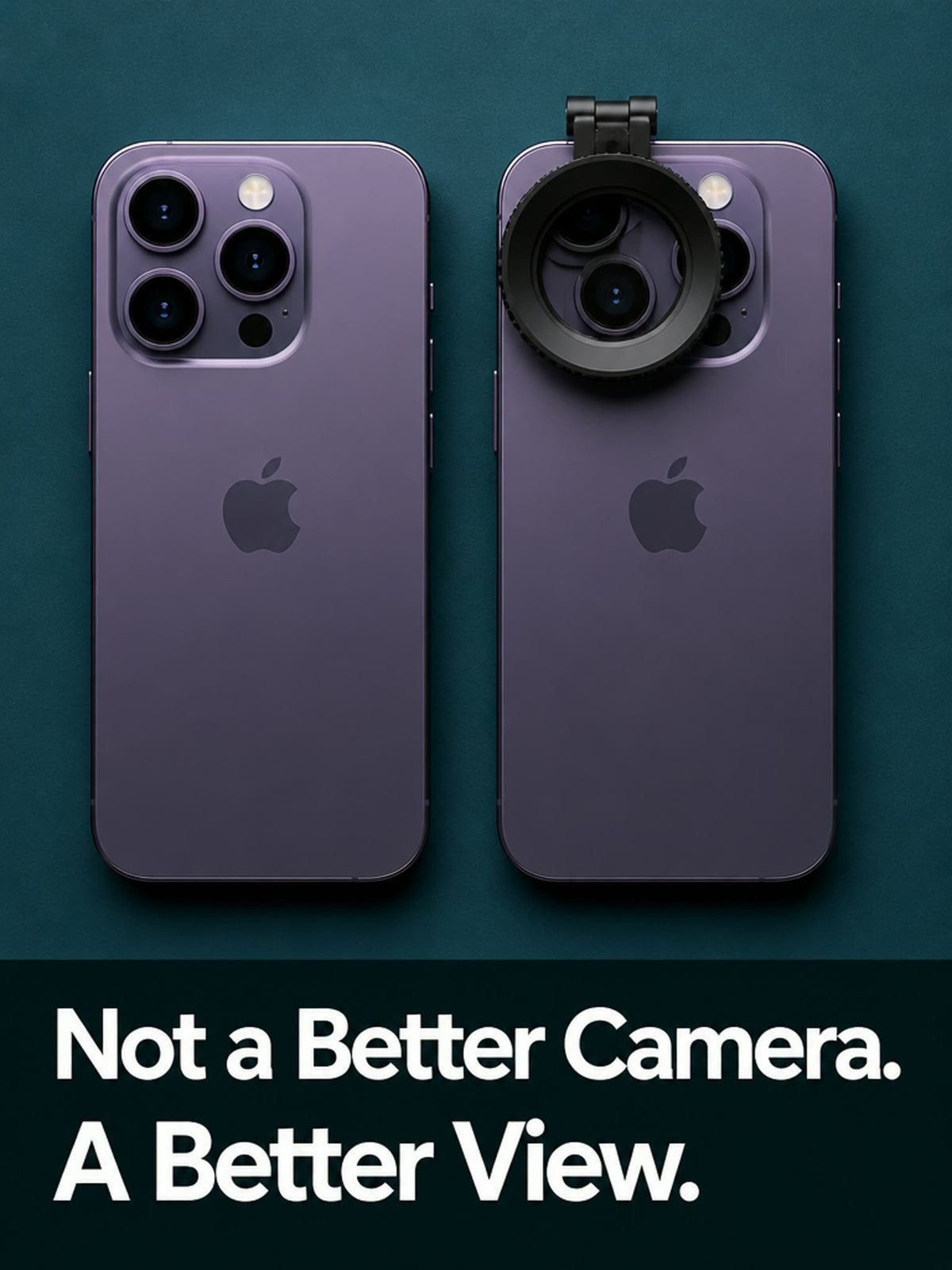 Bare phone next to the same phone with the 52mm filter mount clipped to its top edge
