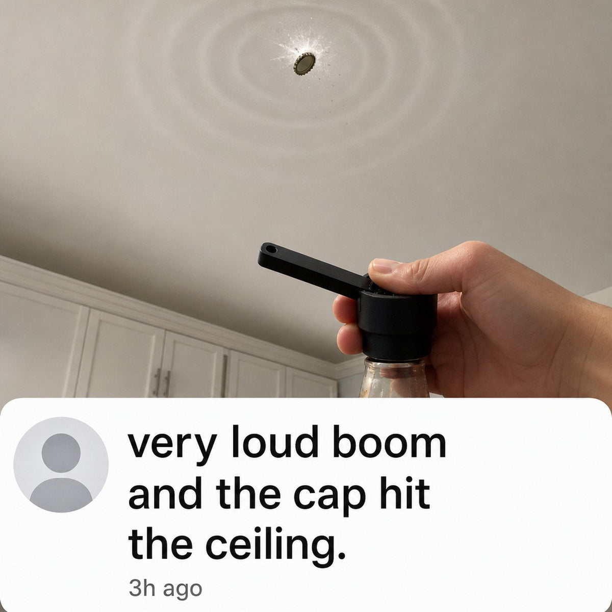 Bottle cap struck the ceiling after one push on the CapBlast lever