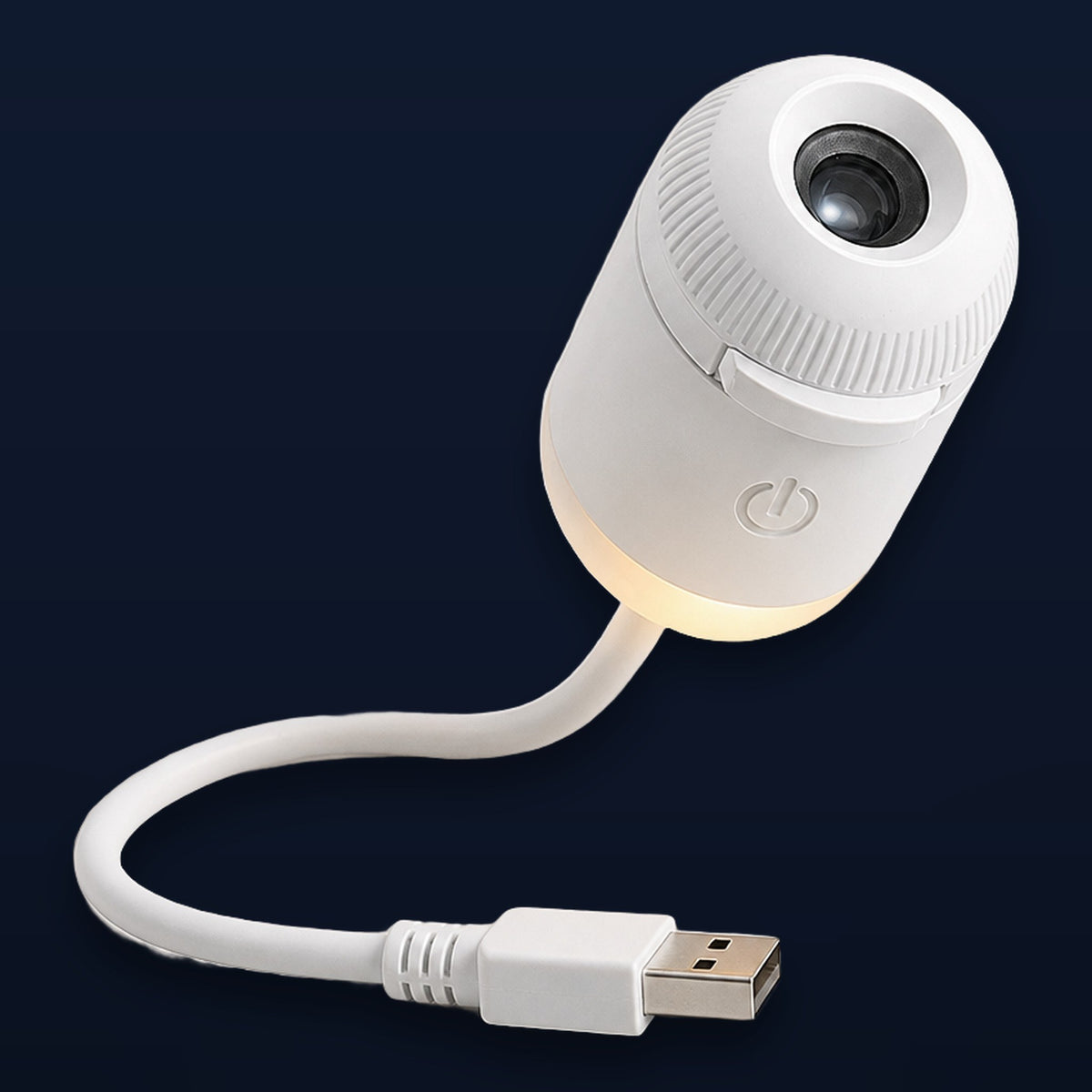 Snando galaxy projector, white capsule body with knurled focus ring and USB-A plug