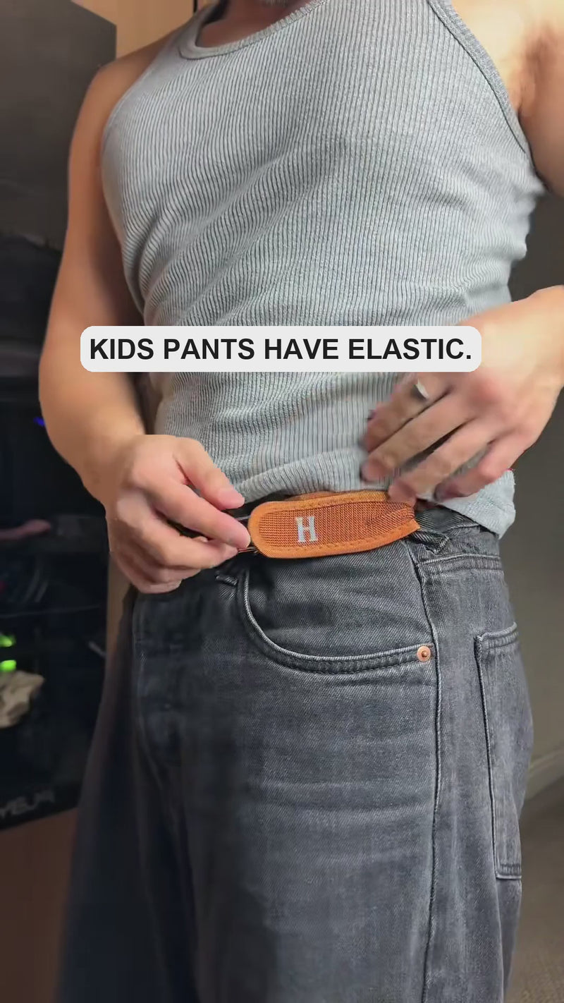 Elastic belt with two side anchors, no metal buckle