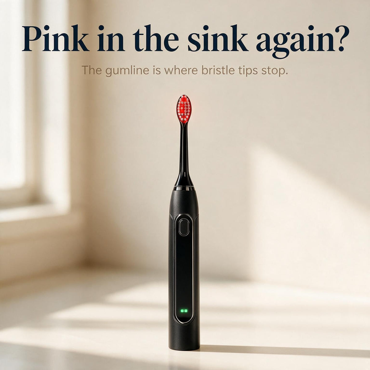 smilume sonic toothbrush on a bathroom counter, headline pink in the sink again