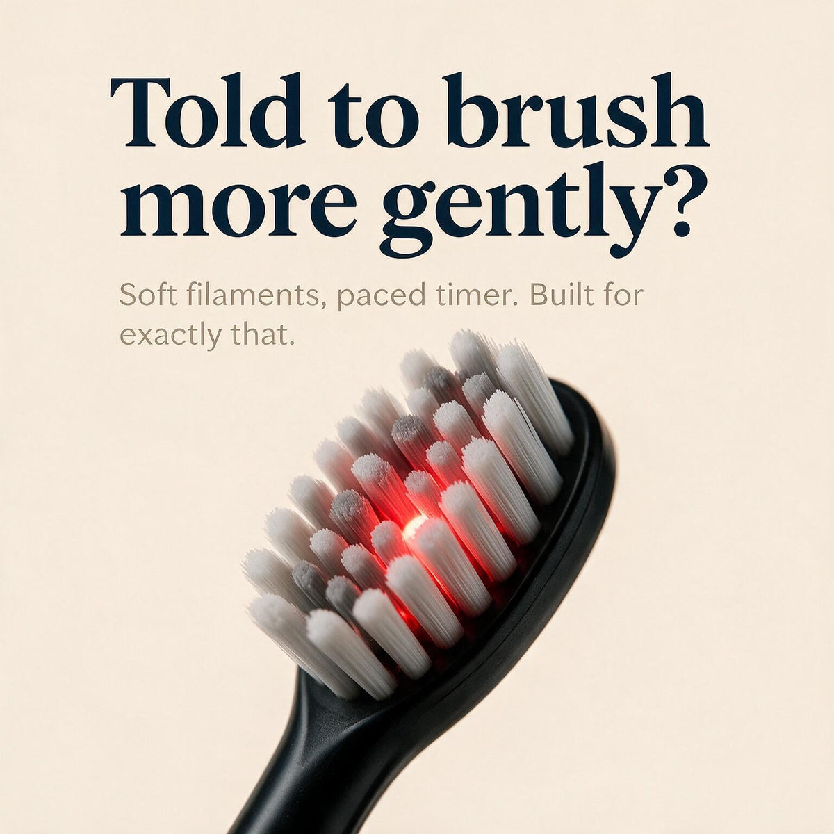 close up of soft smilume filaments with a red glow, built for gentle brushing