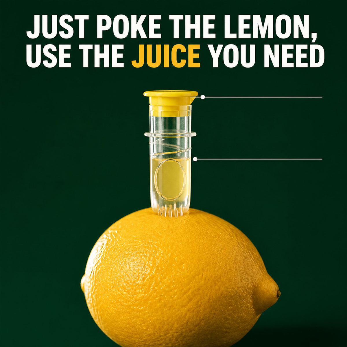 Cutaway view of citrus tap screwed into a whole uncut lemon
