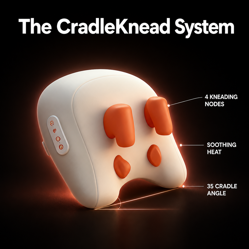 CradleKnead System four kneading nodes soothing heat 35 degree cradle angle