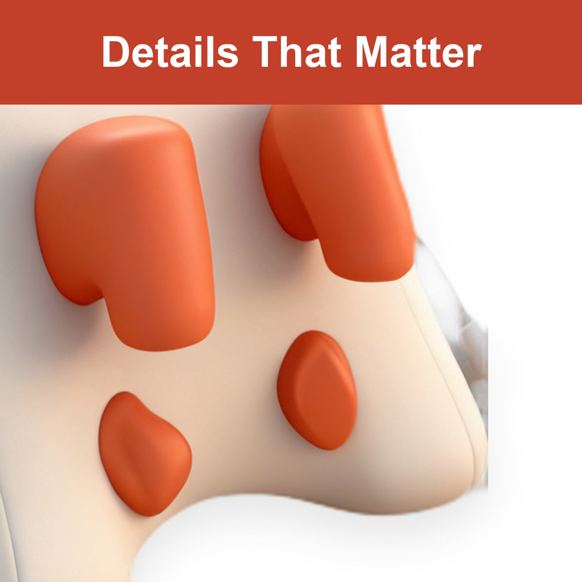 Close up orange thumb shaped kneading nodes cream PU body